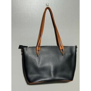 New MIA K. Collection Black Tote Bag‎ with Brown Straps and Gold accents.